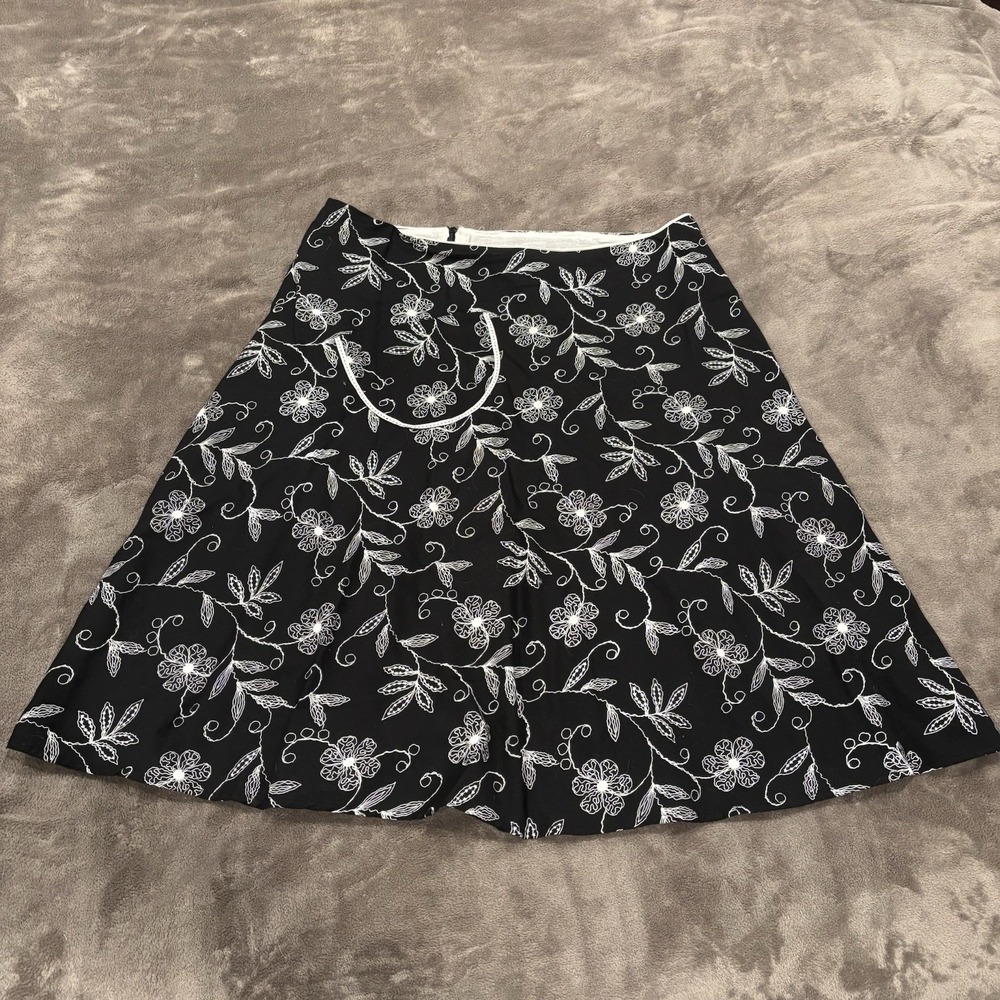 Lapis Cotton Skirt Womens Large Black White Floral Lined Basic Minimal